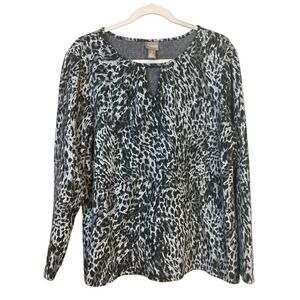 Chico's Women's Leopard Print Long Sleeve Tee Pullover Size 3 Brown Casualwear